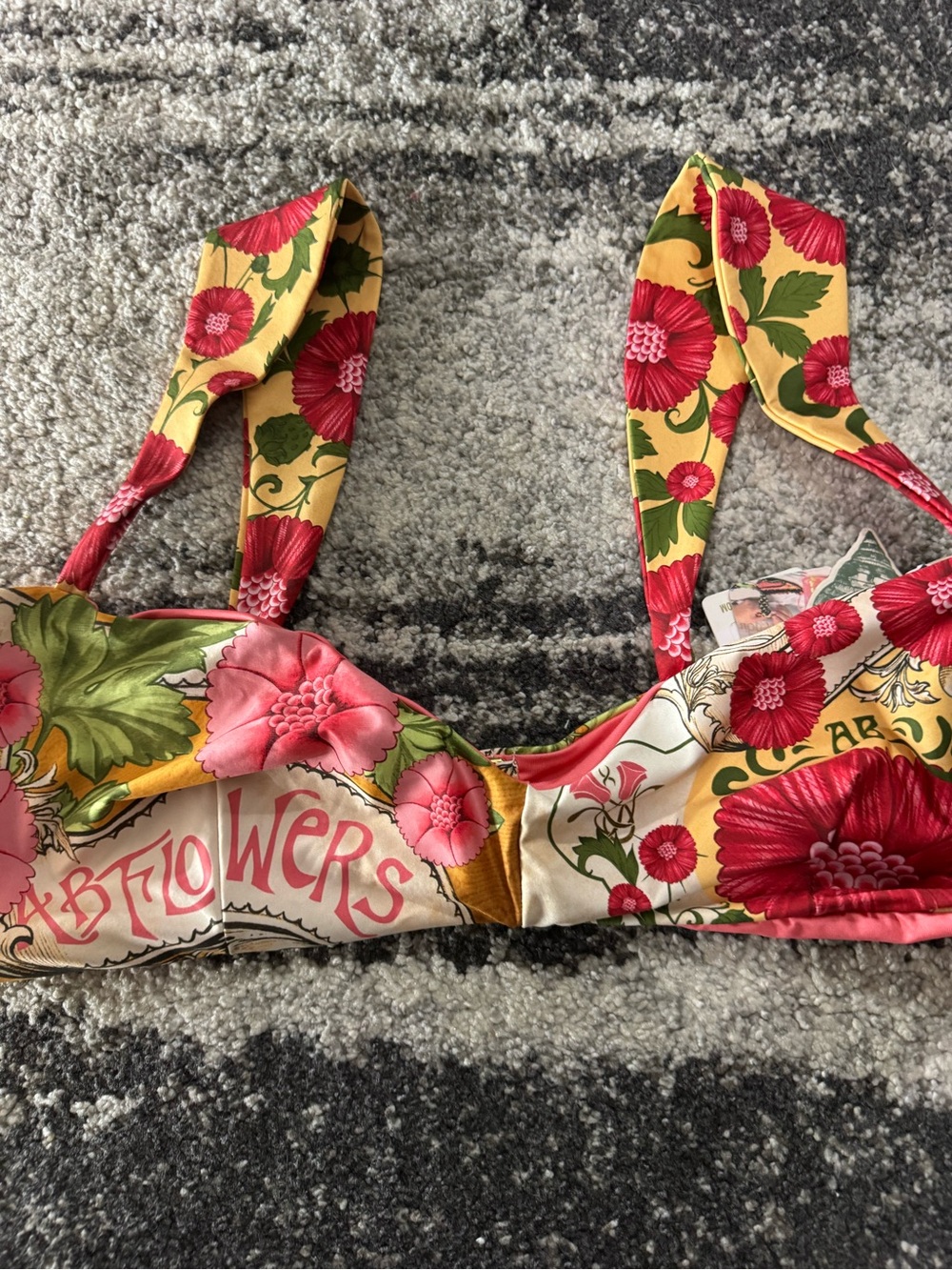 Agua Bendita Floral Printed Bustier Top in Yellow, Red & Green